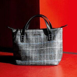 Folli Follie Black and White Checkered Plaid Tote Bag